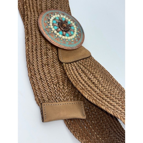 LEATHEROCK‎ Turquoise Woven Belt Boho Western Leather Southwest Medallion Tessa main image 11